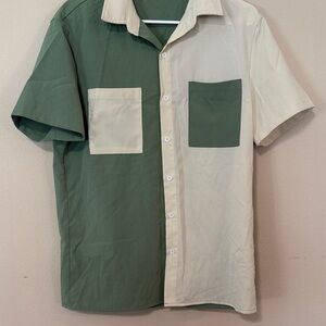 Two-Tone Green and Cream Men's Shirt